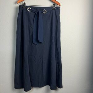 Wall St XL Womens Navy Blue Maxi Skirt A-Line Career Office Cloth‎ Belt Flowy